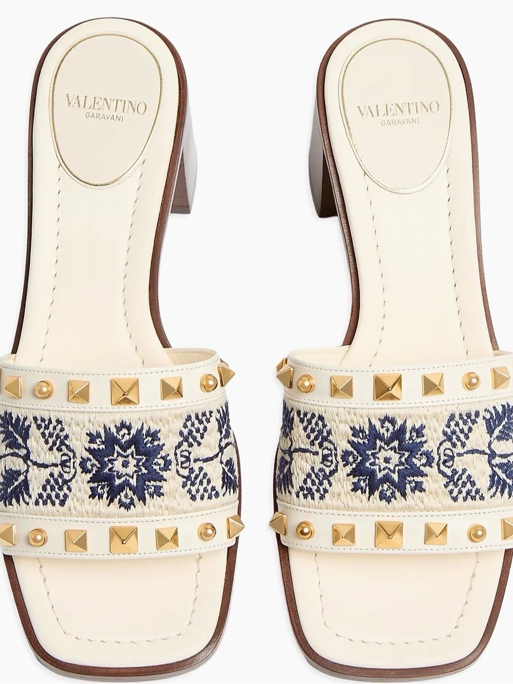 Valentino Garavani County Slide Sandals in 60MM Calfskin with Grape Embroidery